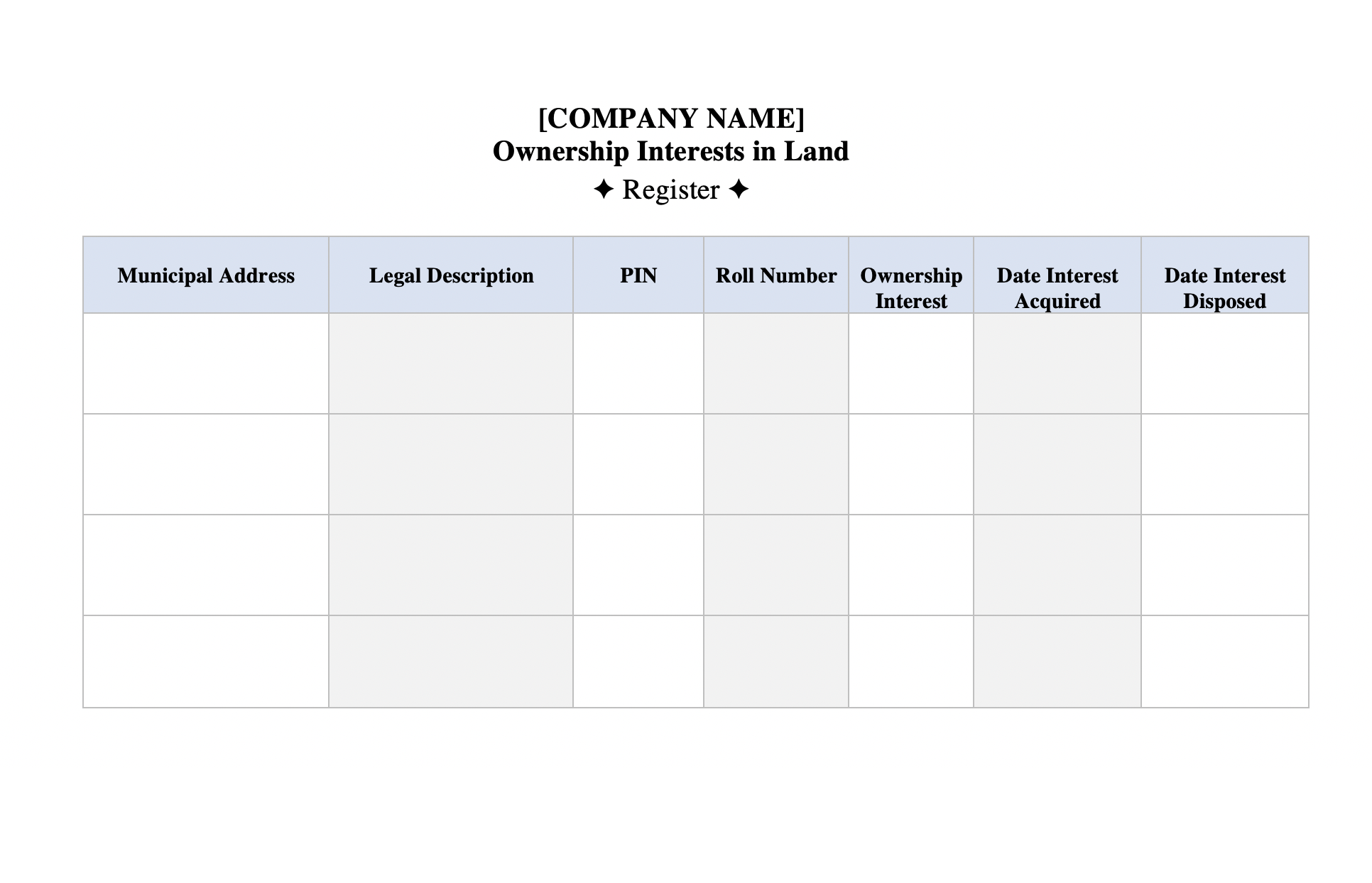 sample ownership interests in land template